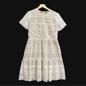 Self Portrait Patchwork Lace Mini Dress, White with  Nude,  Size 10
